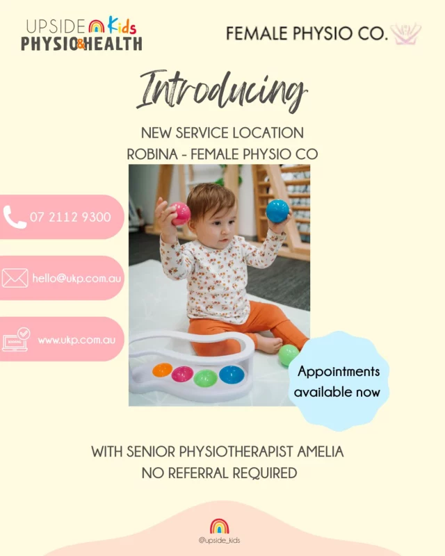 We’re thrilled to announce that Upside Kids Physio & Health services are now available at Female Physio Co in Robina! 🩷 Servicing Friday with our wonderful Senior Physio, Amelia - we welcome private clients, NDIS participants, and GP referrals— although no referral needed to book.

To book an appointment, call 07 2112 9300 or email hello@ukp.com.au. We can’t wait to support your child’s development in this beautiful space💕
