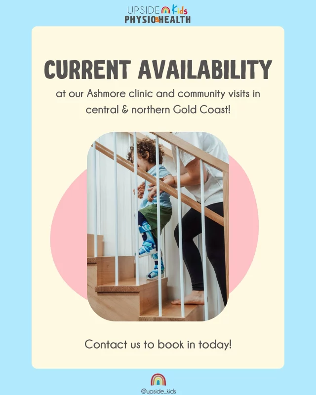 🌟 We currently have availability at our Ashmore clinic!

Plus, our physios are on the road and offering community visits across the Central and Northern Gold Coast.

Whether you’re after support in the clinic or from the comfort of your home, we’re here to help your child thrive.
📍 Ashmore Clinic
🚗 Mobile visits: Central & Northern GC

📩 Reach out at hello@ukp.com.au to book or enquire!

#UpsideKids #PaediatricPhysio #GoldCoastAlliedHealth #CommunityPhysio #InHomeTherapy #AshmorePhysio #SupportThatComesToYou #EarlyIntervention