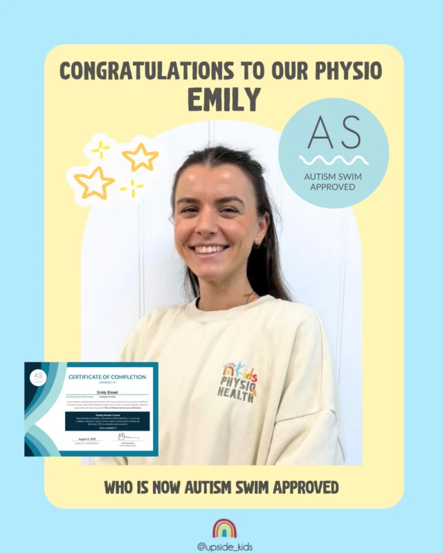 🌟 Big congratulations to our physio Emily! 🌟
Emily is now officially Autism Swim Approved!!

This means she’s trained and certified to support children with autism in the water, helping them build safety, skills, and confidence in a way that’s inclusive and tailored to their needs. 💙

We’re so proud of Emily for continuing to upskill and bring even more value to the Upside Kids community!

#UpsideKidsPhysio #KidsPhysio #AutismSwimApproved